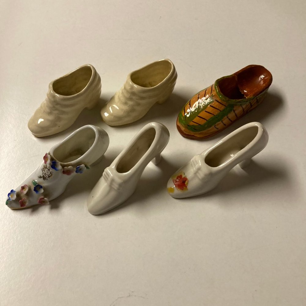 Lot of 6 1040's Vintage Porcelain Ceramic Victorian Miniature Shoes Collectibles